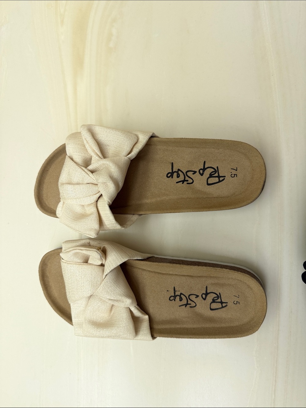 Knot-Detail Cream Slide Sandals - 7.5